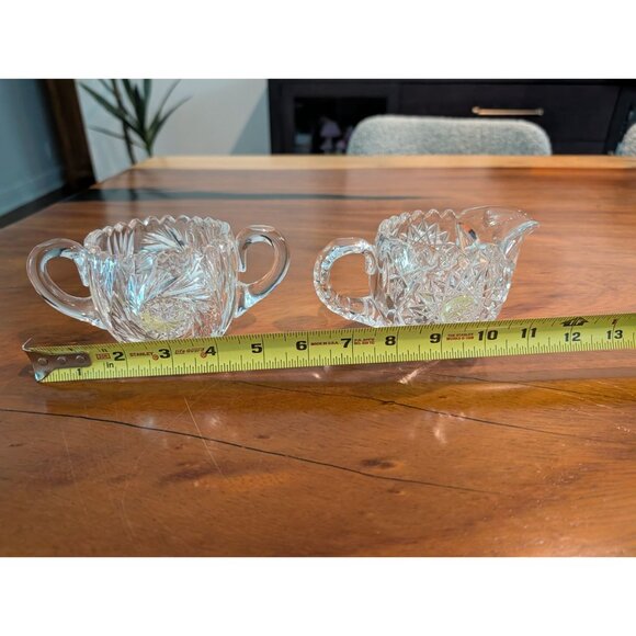 VTG ABP American Brilliant Cut Glass Pinwheel Hobstar Sugar Bowl & Creamer - Picture 8 of 12